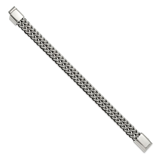 Chisel Stainless Steel Polished 8.5 inch Black Cord and Chain Bracelet