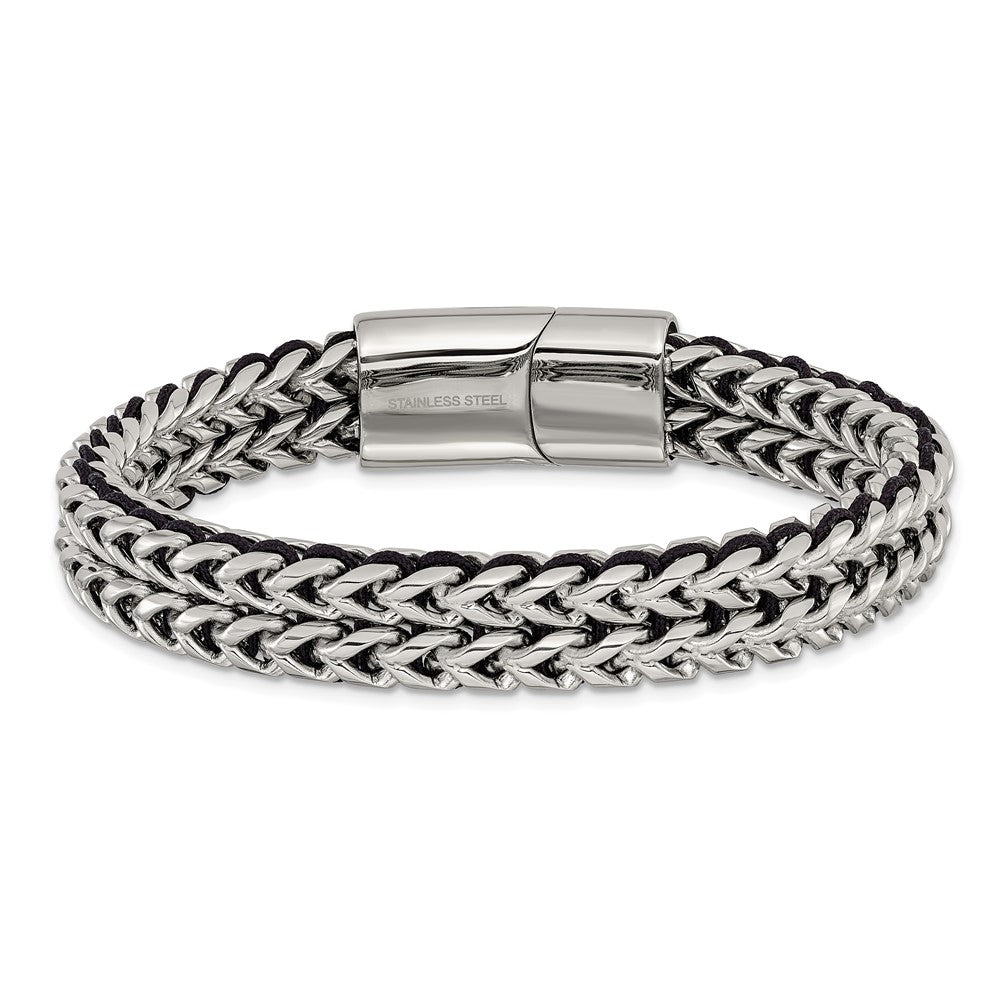 Chisel Stainless Steel Polished 8.5 inch Black Cord and Chain Bracelet