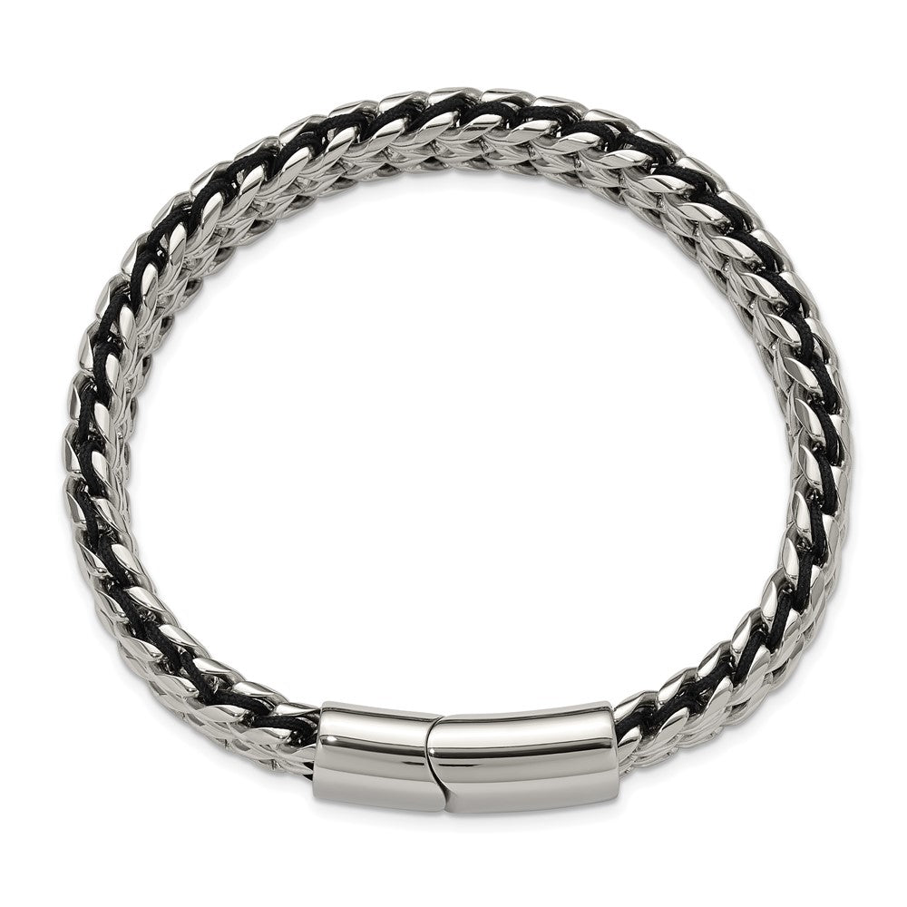 Chisel Stainless Steel Polished 8.5 inch Black Cord and Chain Bracelet