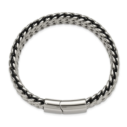Chisel Stainless Steel Polished 8.5 inch Black Cord and Chain Bracelet