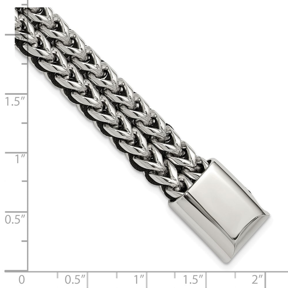 Chisel Stainless Steel Polished 8.5 inch Black Cord and Chain Bracelet