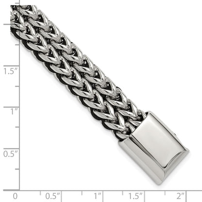 Chisel Stainless Steel Polished 8.5 inch Black Cord and Chain Bracelet