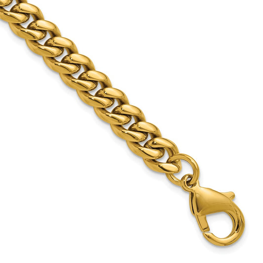 Chisel Stainless Steel Polished 8mm Yellow IP-plated 8.5 inch Curb Link Bracelet