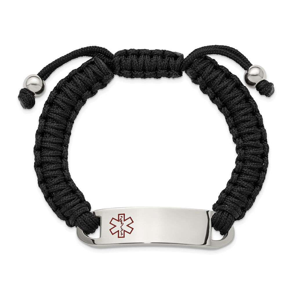 Chisel Stainless Steel Polished and Red Enamel Black Nylon 7.5 inch to 10.5 inch Adjustable Medical ID Bracelet