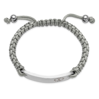 Chisel Stainless Steel Polished and Red Enamel Grey Nylon 7.5 inch to 10.5 inch Adjustable Medical ID Bracelet