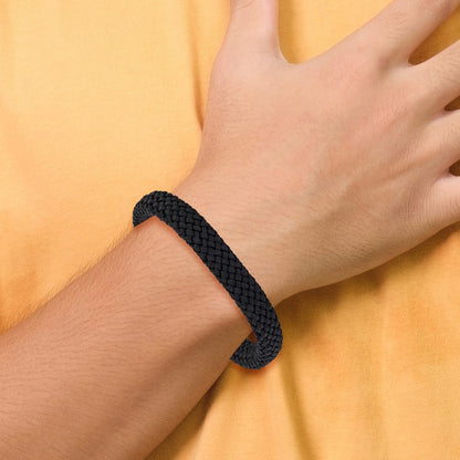Chisel Stainless Steel Brushed and Polished Black Braided Nylon 8 inch Plus .5 inch Extension Bracelet