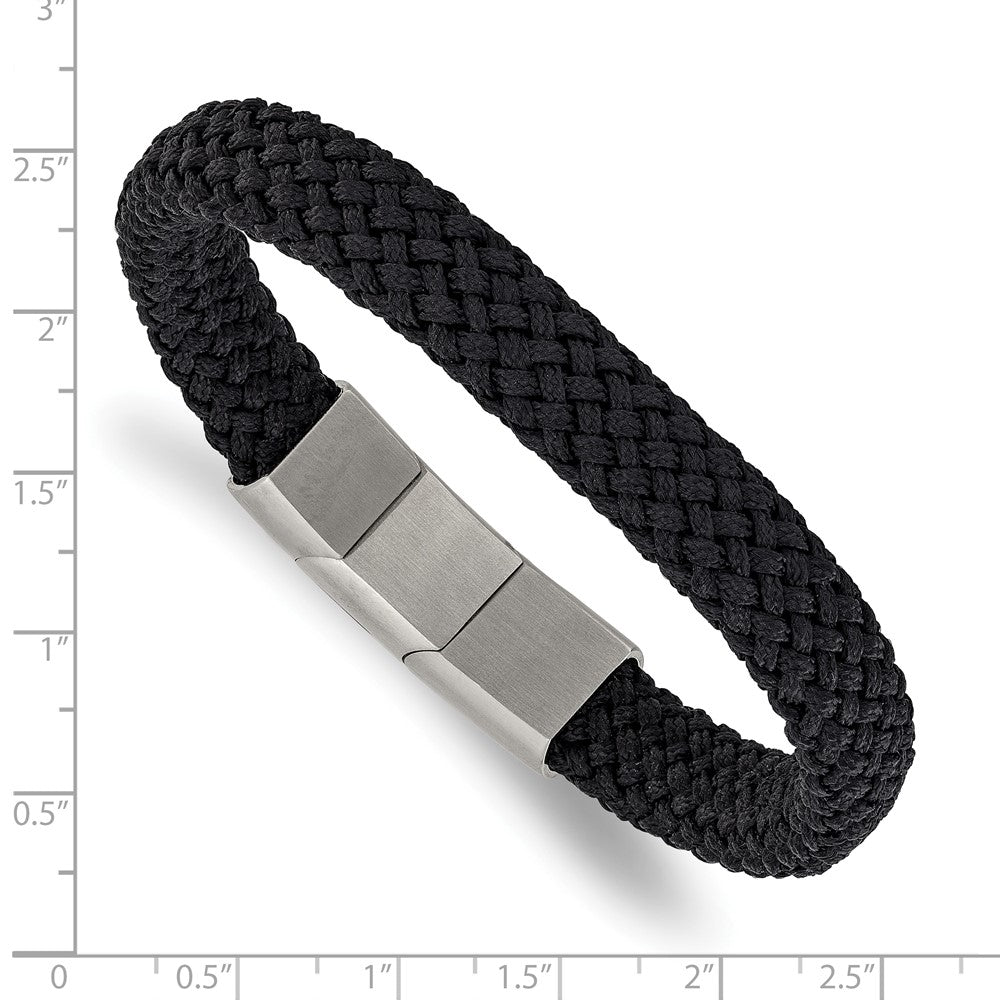 Chisel Stainless Steel Brushed and Polished Black Braided Nylon 8 inch Plus .5 inch Extension Bracelet