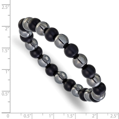 Chisel Stainless Steel Polished 8-8.25mm Agate and Hematite Beaded 6.25 inch Stretch Bracelet