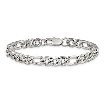 Chisel Stainless Steel Polished 8mm 8 inch Figaro Chain Bracelet