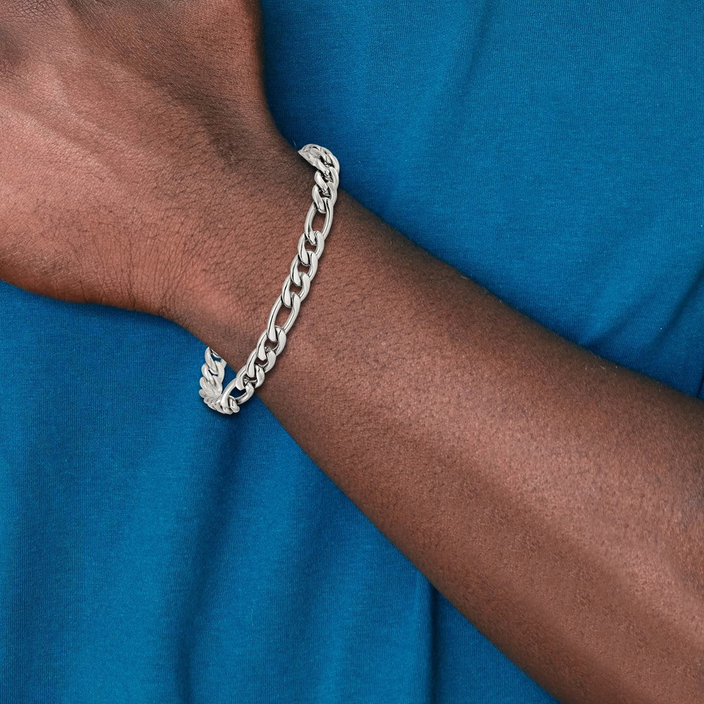 Chisel Stainless Steel Polished 8mm 9 inch Figaro Chain Bracelet