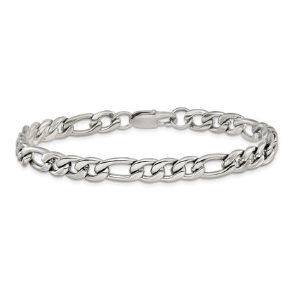 Chisel Stainless Steel Polished 8mm 9 inch Figaro Chain Bracelet