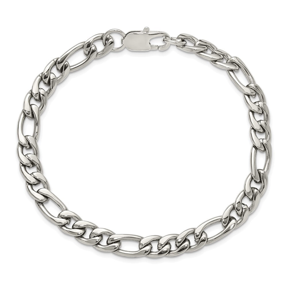 Chisel Stainless Steel Polished 8mm 9 inch Figaro Chain Bracelet