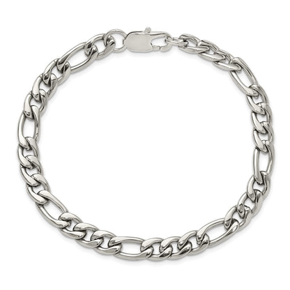 Chisel Stainless Steel Polished 8mm 9 inch Figaro Chain Bracelet