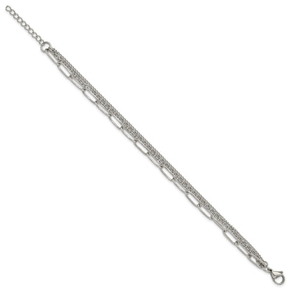 Chisel Stainless Steel Polished Multi-Strand Curb, Cable and Paperclip Link 7 inch Plus a 1.25 inch Extension Bracelet