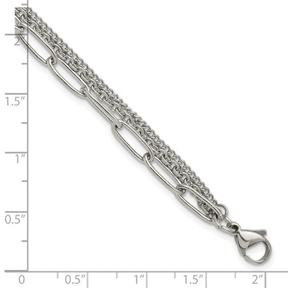 Chisel Stainless Steel Polished Multi-Strand Curb, Cable and Paperclip Link 7 inch Plus a 1.25 inch Extension Bracelet