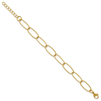 Chisel Stainless Steel Polished Textured Yellow IP-plated Open Link 6.5 inch Plus a 1 inch Extension Bracelet