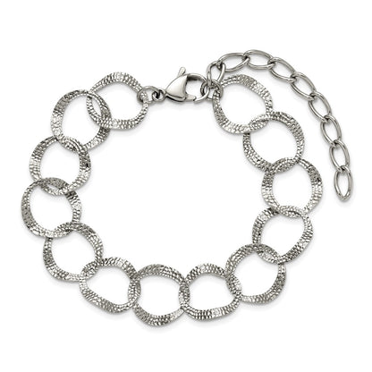 Chisel Stainless Steel Polished and Textured Open Circles 7.25 inch Plus a 1.5 inch Extension Bracelet