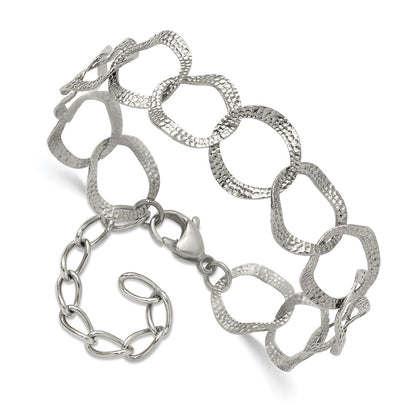 Chisel Stainless Steel Polished and Textured Open Circles 7.25 inch Plus a 1.5 inch Extension Bracelet