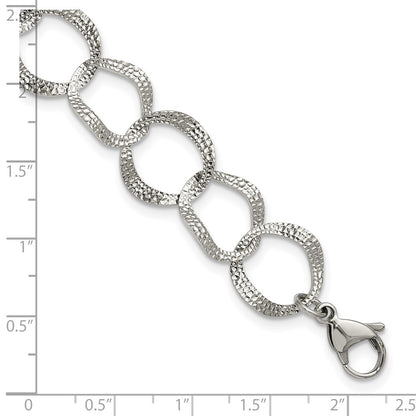 Chisel Stainless Steel Polished and Textured Open Circles 7.25 inch Plus a 1.5 inch Extension Bracelet