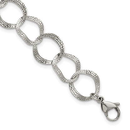 Chisel Stainless Steel Polished and Textured Open Circles 7.25 inch Plus a 1.5 inch Extension Bracelet