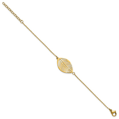 Chisel Stainless Steel Polished Yellow IP-plated Leaf 7.25 inch Plus 1.25 inch Extension Cable Chain Bracelet