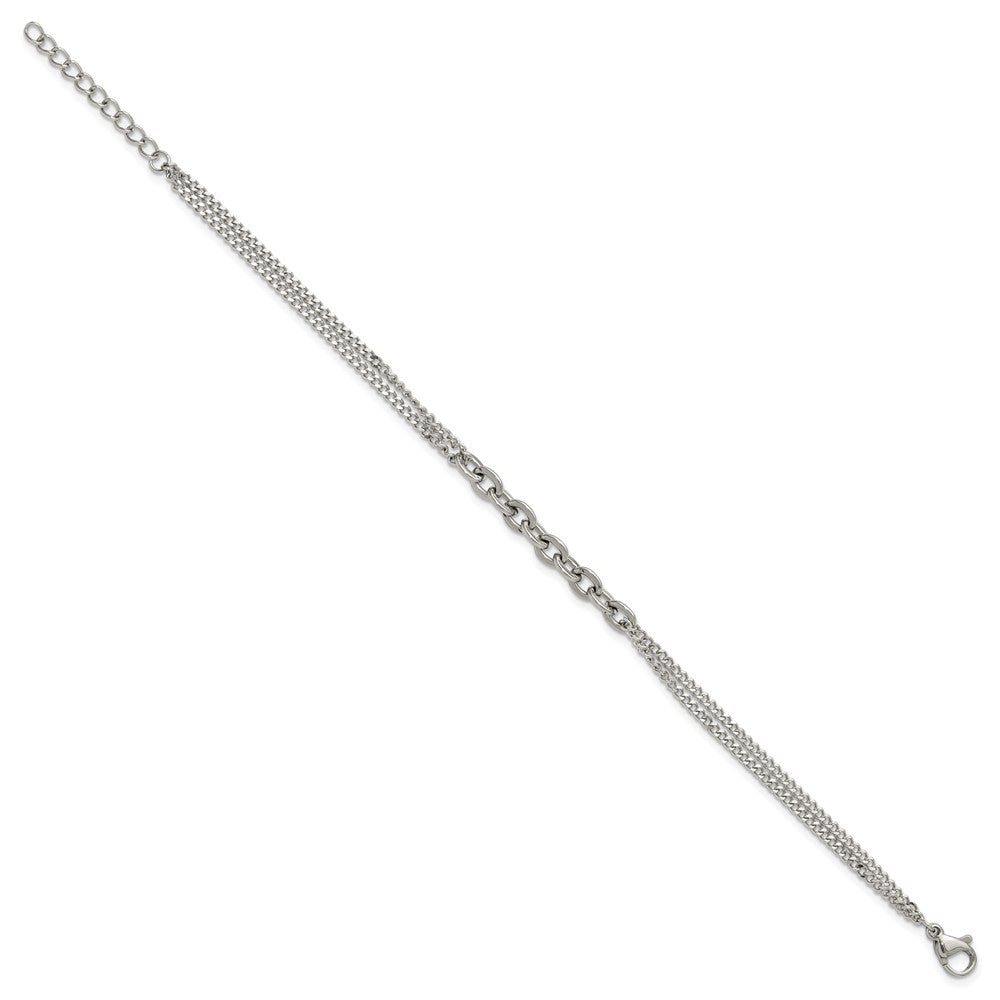 Chisel Stainless Steel Polished Two-Strand 7 inch Plus 1 inch Extension Bracelet