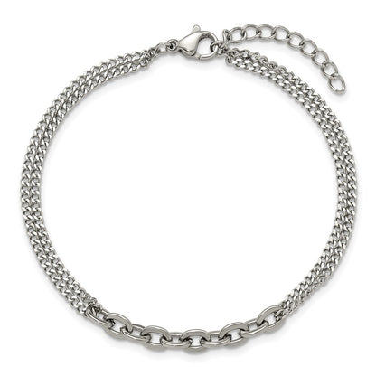Chisel Stainless Steel Polished Two-Strand 7 inch Plus 1 inch Extension Bracelet