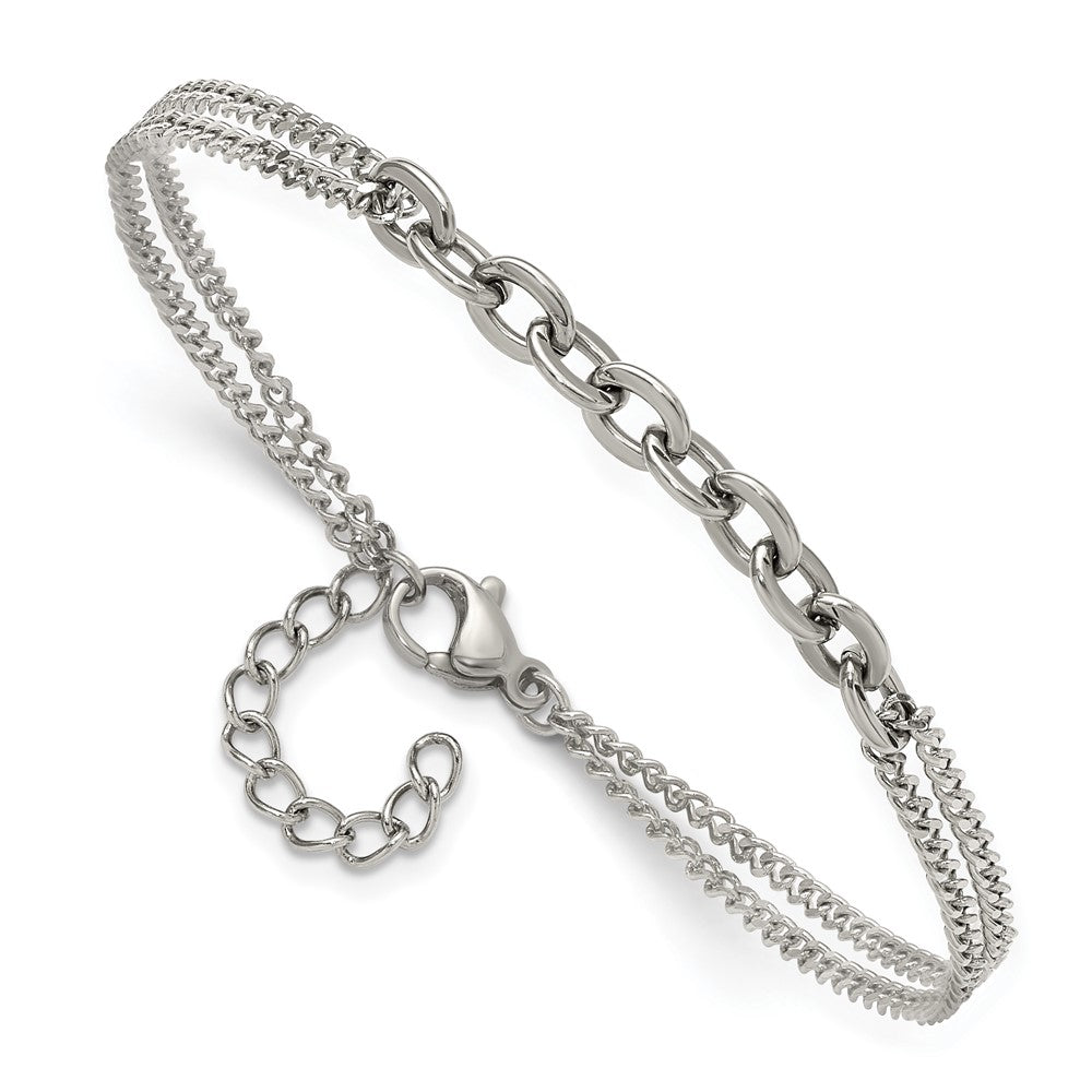 Chisel Stainless Steel Polished Two-Strand 7 inch Plus 1 inch Extension Bracelet