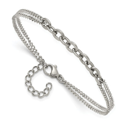 Chisel Stainless Steel Polished Two-Strand 7 inch Plus 1 inch Extension Bracelet