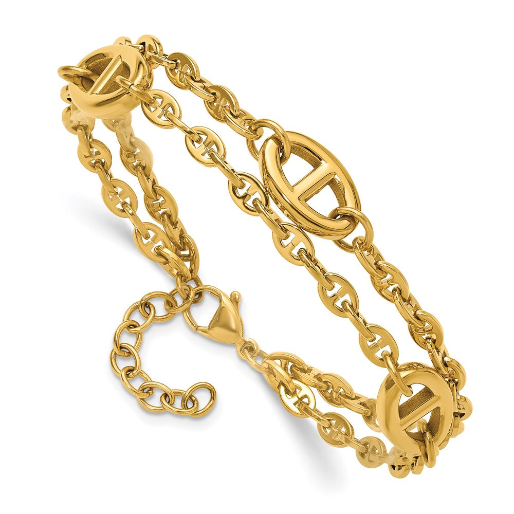Chisel Stainless Steel Polished Yellow IP-plated Two-Strand Anchor Link 7 inch Plus a 1.25 inch Extension Bracelet