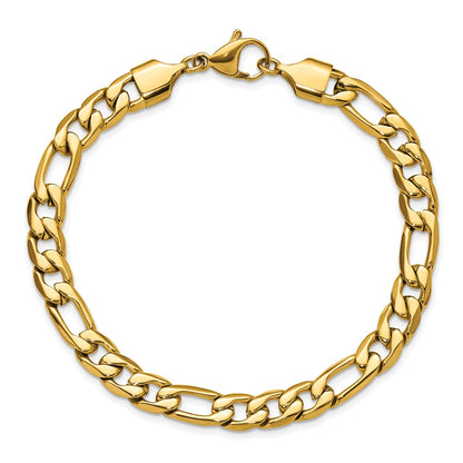 Chisel Stainless Steel Polished Yellow IP-plated 8mm Figaro Chain 8.75 inch Bracelet