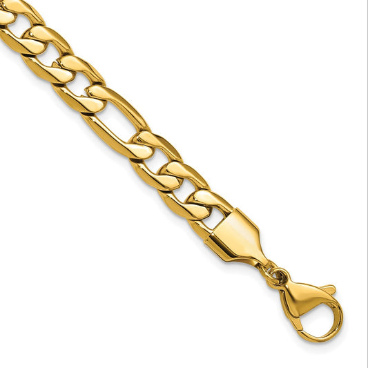 Chisel Stainless Steel Polished Yellow IP-plated 8mm Figaro Chain 8.75 inch Bracelet