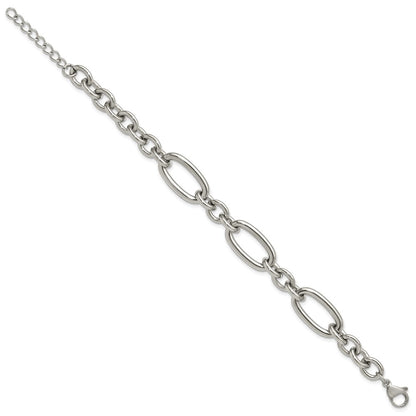 Chisel Stainless Steel Polished Open Link 7 inch Plus a 1.25 inch Extension Bracelet