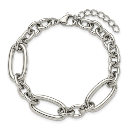 Chisel Stainless Steel Polished Open Link 7 inch Plus a 1.25 inch Extension Bracelet