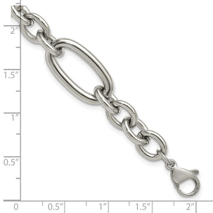 Chisel Stainless Steel Polished Open Link 7 inch Plus a 1.25 inch Extension Bracelet