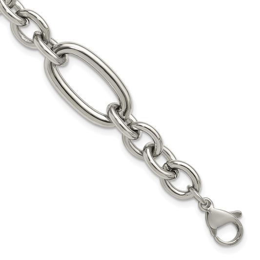 Chisel Stainless Steel Polished Open Link 7 inch Plus a 1.25 inch Extension Bracelet