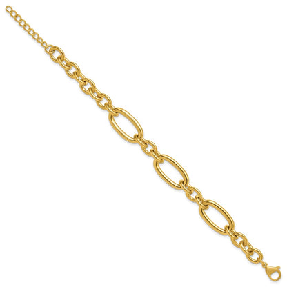 Chisel Stainless Steel Polished Yellow IP-plated Open Link 7 inch Plus a 1.25 inch Extension Bracelet
