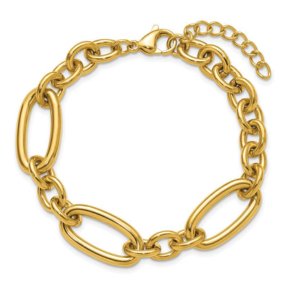 Chisel Stainless Steel Polished Yellow IP-plated Open Link 7 inch Plus a 1.25 inch Extension Bracelet