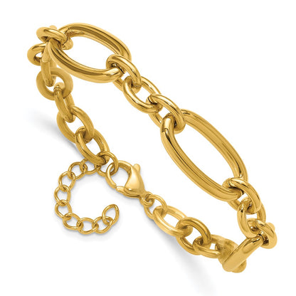 Chisel Stainless Steel Polished Yellow IP-plated Open Link 7 inch Plus a 1.25 inch Extension Bracelet