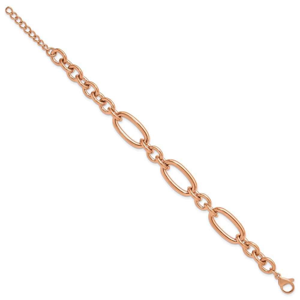 Chisel Stainless Steel Polished Rose IP-plated Open Link 7 inch Plus a 1.25 inch Extension Bracelet