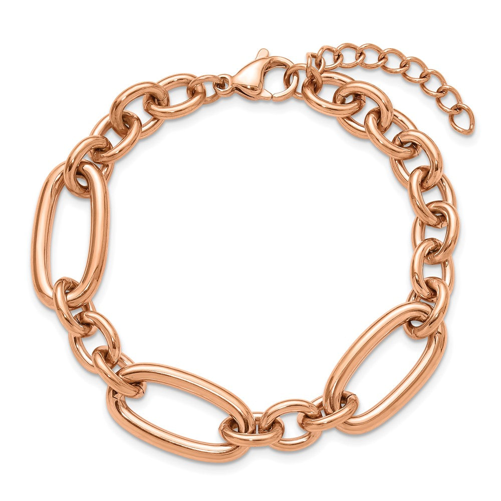Chisel Stainless Steel Polished Rose IP-plated Open Link 7 inch Plus a 1.25 inch Extension Bracelet