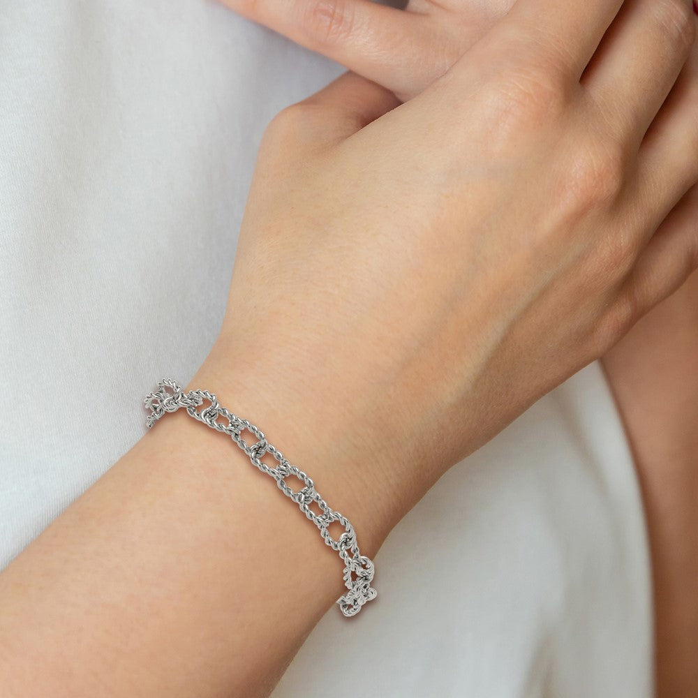Chisel Stainless Steel Polished and Textured Open Link 7 inch Plus a 1 inch Extension Bracelet