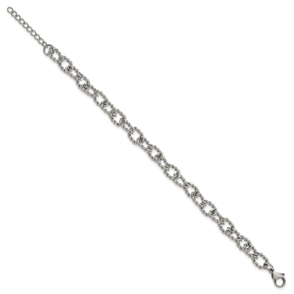 Chisel Stainless Steel Polished and Textured Open Link 7 inch Plus a 1 inch Extension Bracelet