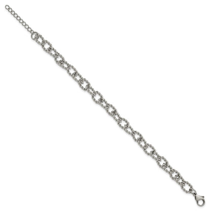 Chisel Stainless Steel Polished and Textured Open Link 7 inch Plus a 1 inch Extension Bracelet