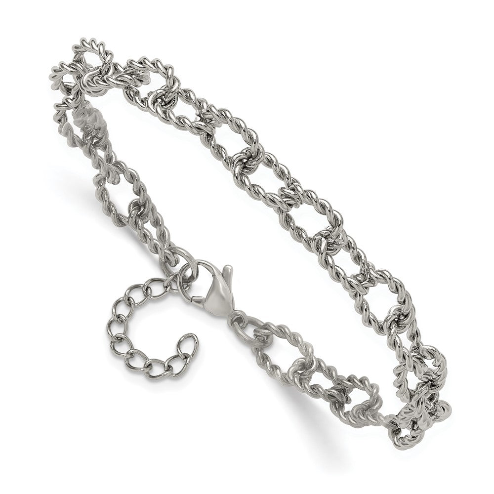 Chisel Stainless Steel Polished and Textured Open Link 7 inch Plus a 1 inch Extension Bracelet