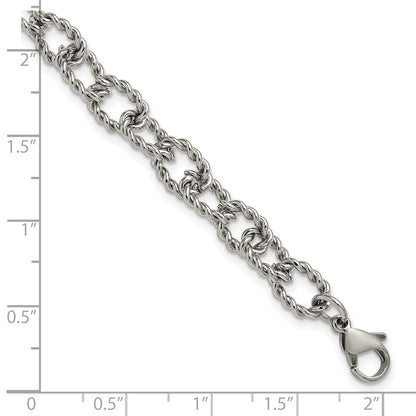 Chisel Stainless Steel Polished and Textured Open Link 7 inch Plus a 1 inch Extension Bracelet