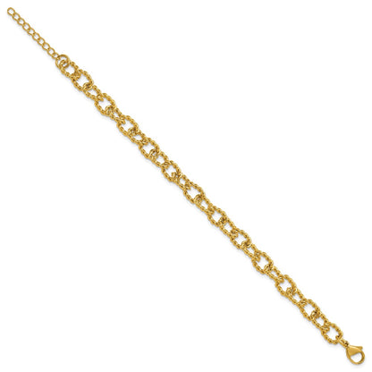 Chisel Stainless Steel Polished and Textured Yellow IP-plated Open Link 7 inch Plus a 1 inch Extension Bracelet