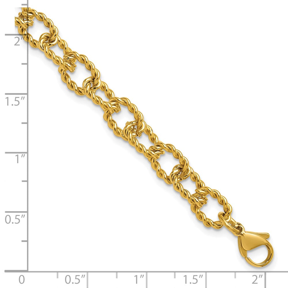 Chisel Stainless Steel Polished and Textured Yellow IP-plated Open Link 7 inch Plus a 1 inch Extension Bracelet