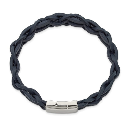 Chisel Stainless Steel Polished Navy Leather 8.5 inch Bracelet