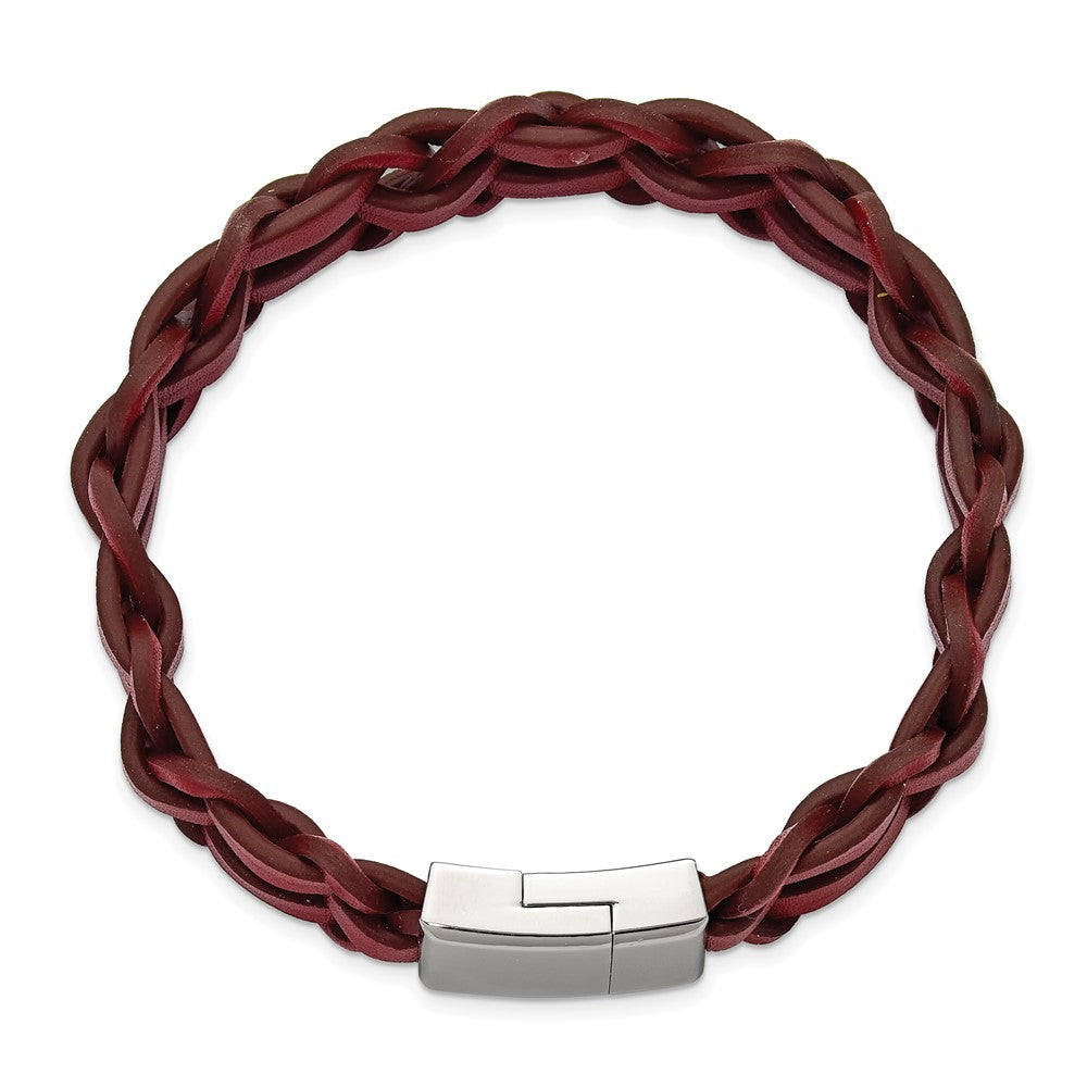 Chisel Stainless Steel Polished Red Leather 8.25 inch Bracelet